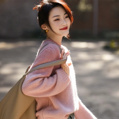 Korean lazy style gradient striped long-sleeved sweater for women autumn and winter new slim loose fashionable warm top