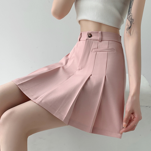 Real shot of dark gray skirt for women to look slim spring and autumn college style summer suit skirt jk short skirt a fake two-piece skirt