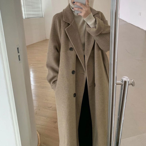 Autumn and winter small Hepburn style mid-length woolen coat new style high-end retro woolen coat for women