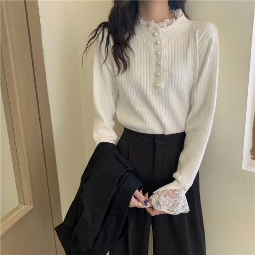 Real shot, real autumn and winter new style lace half turtleneck knitted top, base layer sweater inside