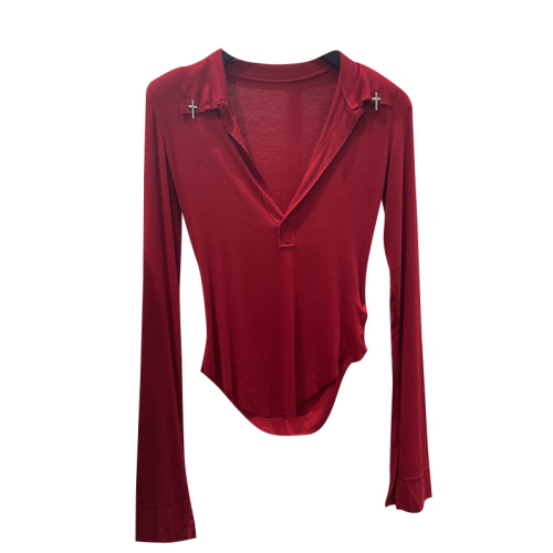 Official picture of rayon rib 92 rayon 8 spandex long-sleeved T-shirt with fashionable irregular top