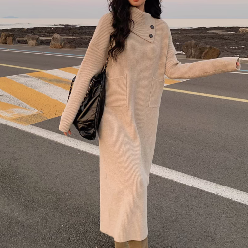 Korean style new cloud yarn long turtleneck sweater dress women's loose autumn and winter slimming bottoming dress