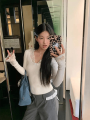 Shiroi Koibito Autumn Lace Bow Short Design Sweater