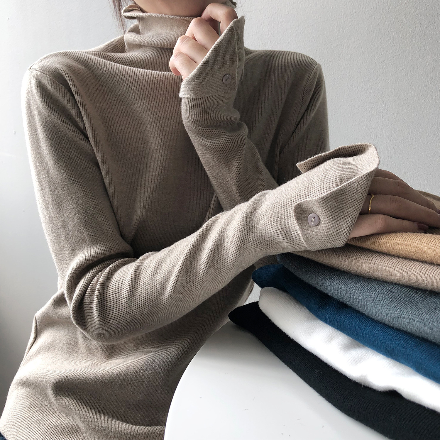 Actual shot ~ 2024 autumn and winter sweater for women with pullover solid color high collar long sleeve slim Korean style bottoming shirt for women