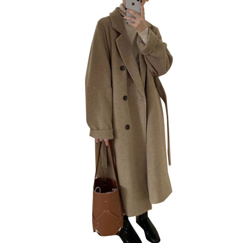 Autumn and winter small Hepburn style mid-length woolen coat new style high-end retro woolen coat for women