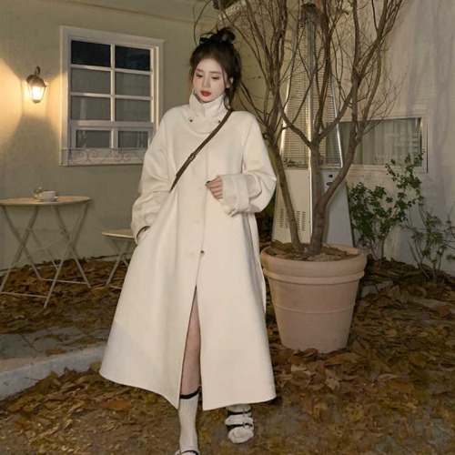 Woolen coat women's mid-length autumn and winter new popular Hepburn style Korean style loose thickened woolen coat