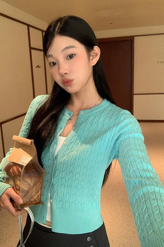 Knitted cardigan for women spring and autumn 2024 new outer top short long-sleeved red temperament sweater jacket