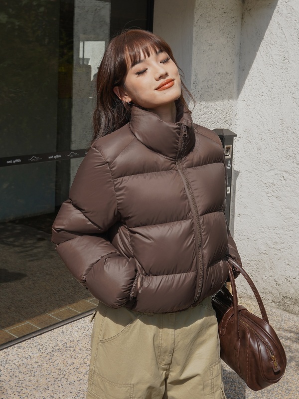 Brown stand-up collar women's short winter Korean style thickened bread jacket