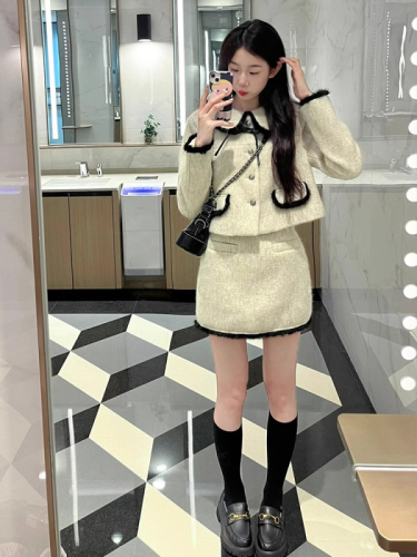 Light luxury small fragrance suit French noble high-end woolen coat for women gentle retro style daughter casual skirt