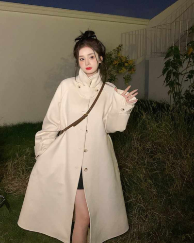 Woolen coat women's mid-length autumn and winter new popular Hepburn style Korean style loose thickened woolen coat