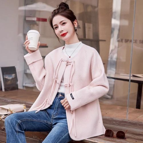 Retro New Chinese Style National Style Coat High-End Double-sided Cashmere Coat Women's 2024 New Autumn and Winter Plate Button Woolen Coat