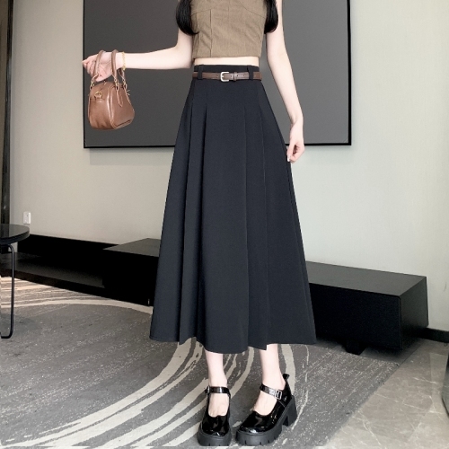 Summer new high-waisted A-line pleated skirt, college-style skirt, niche slimming long suit skirt