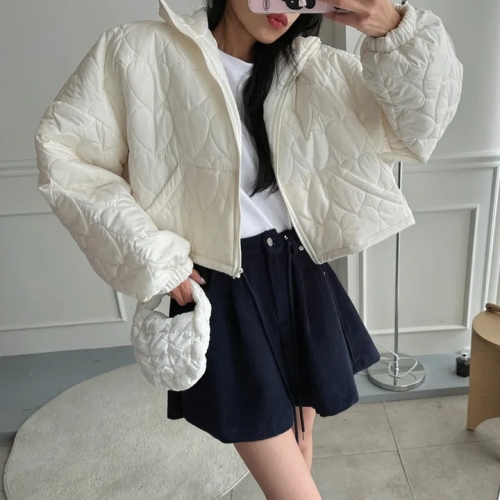 chic Korean style autumn and winter new age-reducing love sweet high-neck drawstring short lantern sleeve cotton-padded jacket