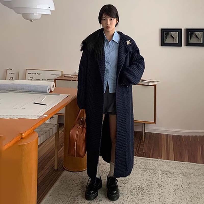 Long knitted sweater for women 2024 new design top long-sleeved autumn and winter lazy style sweater cardigan for women