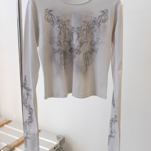 Official photo Colored cotton pull-up Korean Dongdaemun tattoo printed top long-sleeved T-shirt bottoming shirt