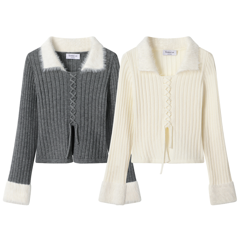 Korean style ins design top raw edge knitted sweater spring and autumn new style for women with high-end temperament, slimming and slimming