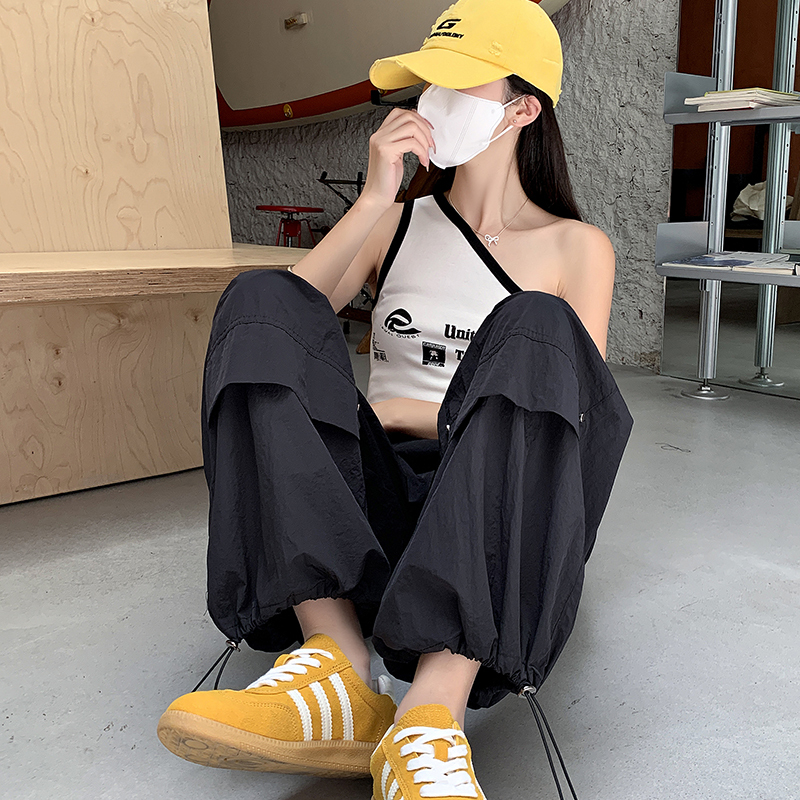 New ice silk mask overalls for hot girls, air-conditioned pants for outer wear, sun protection, slimming, casual straight pants