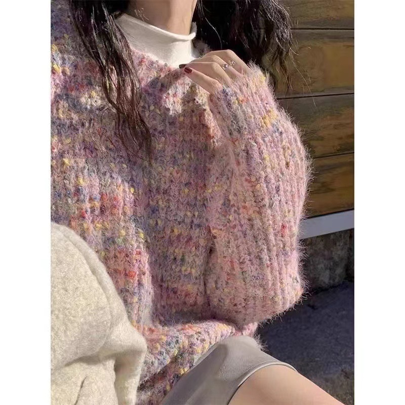 Autumn and winter new style breast-type tops, gentle colorful dots, lazy style sweaters, loose and versatile, niche and chic for women