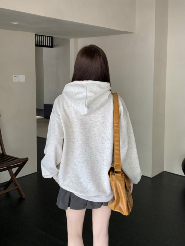 Real shot colorful dot embroidery hooded sweatshirt for women spring and autumn new style small design niche loose lazy style top