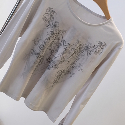 Official photo Colored cotton pull-up Korean Dongdaemun tattoo printed top long-sleeved T-shirt bottoming shirt