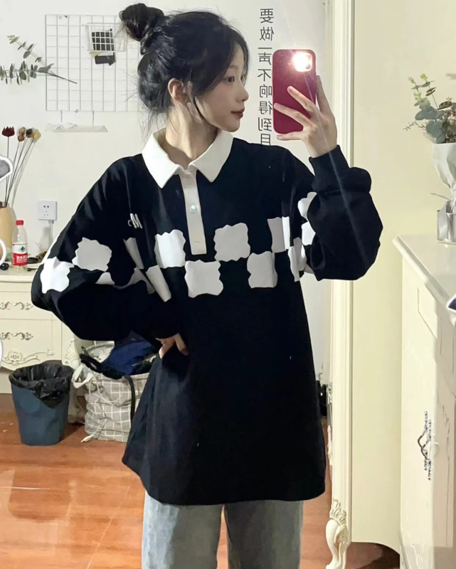 New American trendy brand design plaid foam letter print plus velvet thickened versatile sweatshirt