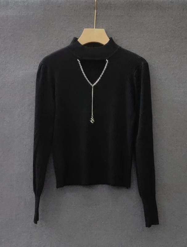 Hollow design white sweater for women, autumn and winter French niche soft waxy knitted bottoming shirt, puff sleeve short top