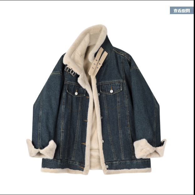 XinmonLee Korean style all-match motorcycle denim plus fleece jacket women's winter new thickened jacket cotton jacket