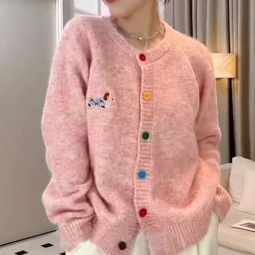 French candy color buttoned sweater jacket for women autumn fashion cartoon embroidery design sweet age-reducing cardigan trend