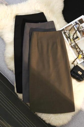 Black a-line skirt autumn women's mid-length 2024 new high-waist suit hip straight skirt professional skirt