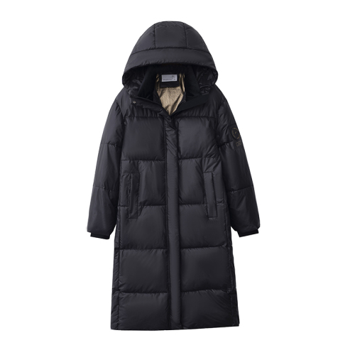 Black gold down jacket and cotton coat 2024 new Korean style hooded loose over-the-knee thickened warm long coat