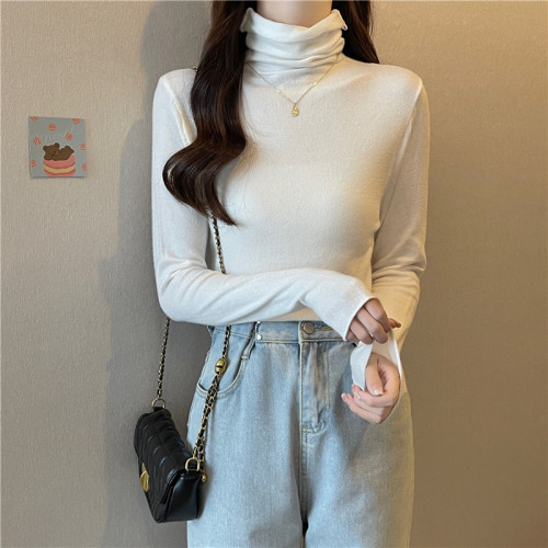Autumn and winter new style pile collar soft and waxy elastic large inner layering shirt top