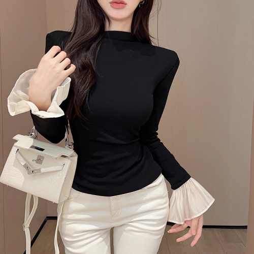 DeRong brushed bottoming shirt for women, spring, autumn and winter plus velvet long-sleeved T-shirt