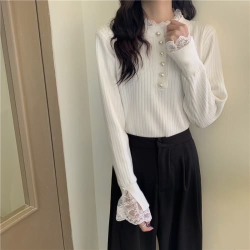 Real shot, real autumn and winter new style lace half turtleneck knitted top, base layer sweater inside