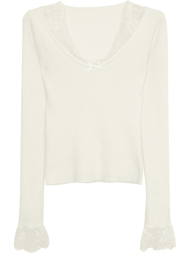 Shiroi Koibito Autumn Lace Bow Short Design Sweater