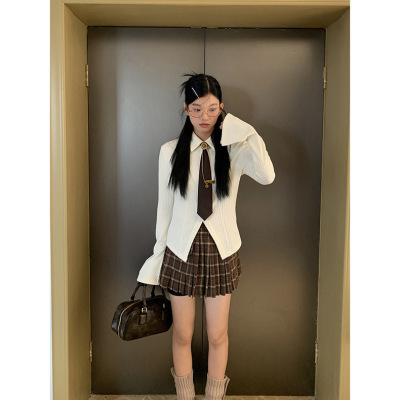 Knitted shirt for women autumn inner wear 2024 new long-sleeved French design tops college style shirt