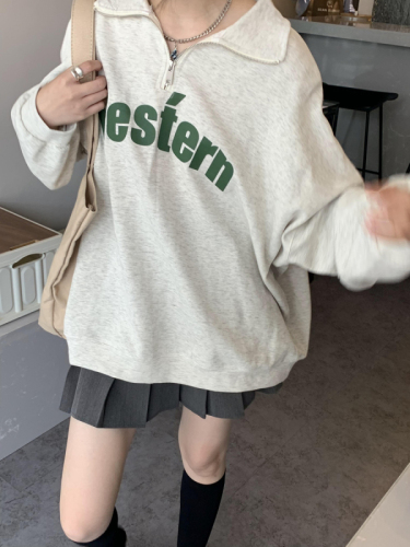 Official picture 65 fish scale extra large size 300 pounds printed high collar zipper sweatshirt women's round neck top