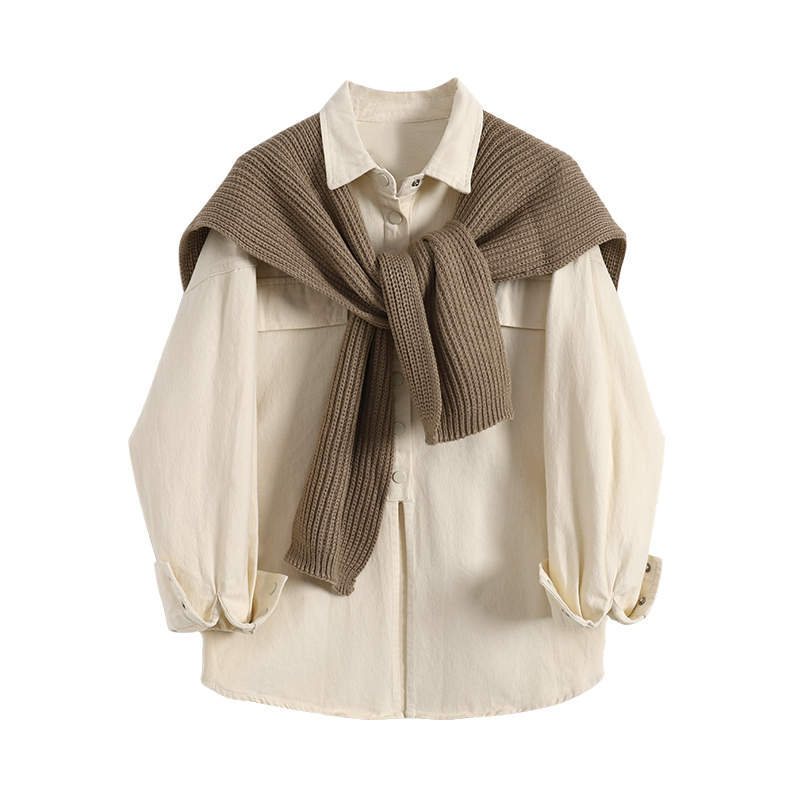 Salt style light mature style spring retro chic long-sleeved shirt core velvet shawl French gentle shirt two-piece set