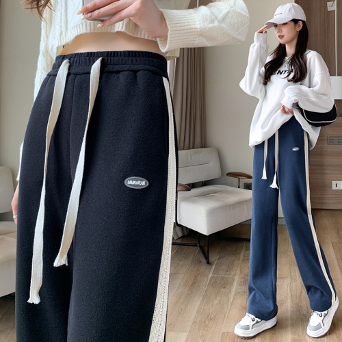 Wide-leg pants for women, autumn and winter high-waisted straight pants, velvet thickened sweatpants, floor-length casual pants for women