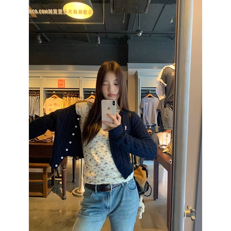 Floral sweater for women in autumn new popular style lazy pullover niche wool bottoming sweater for women