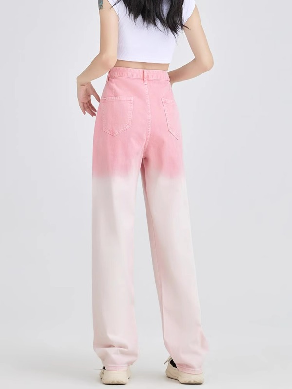 Pink Gradient Wide Leg Jeans Women's Early Autumn New Style Fashion Casual Straight Leg Mopping Pants
