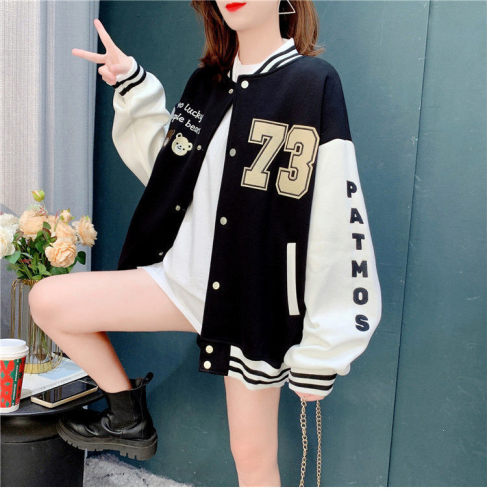 Thin Printed Autumn Thin Baseball Uniform Women's Ins Trendy Street Loose Jacket Top