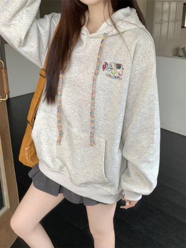 Real shot colorful dot embroidery hooded sweatshirt for women spring and autumn new style small design niche loose lazy style top