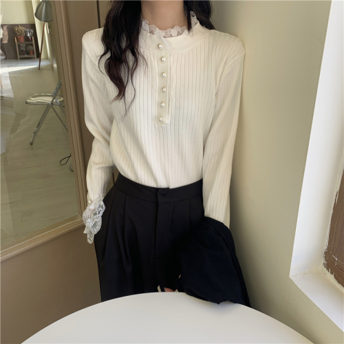 Real shot, real autumn and winter new style lace half turtleneck knitted top, base layer sweater inside