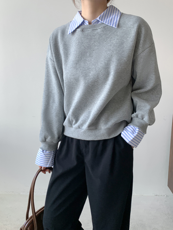 ~New commuter style solid color jacket for women, fashionable, versatile, slimming fake two-piece sweatshirt