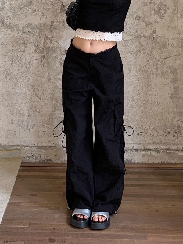 American overalls for women 2024 new popular black wide-leg pants fashionable casual pants
