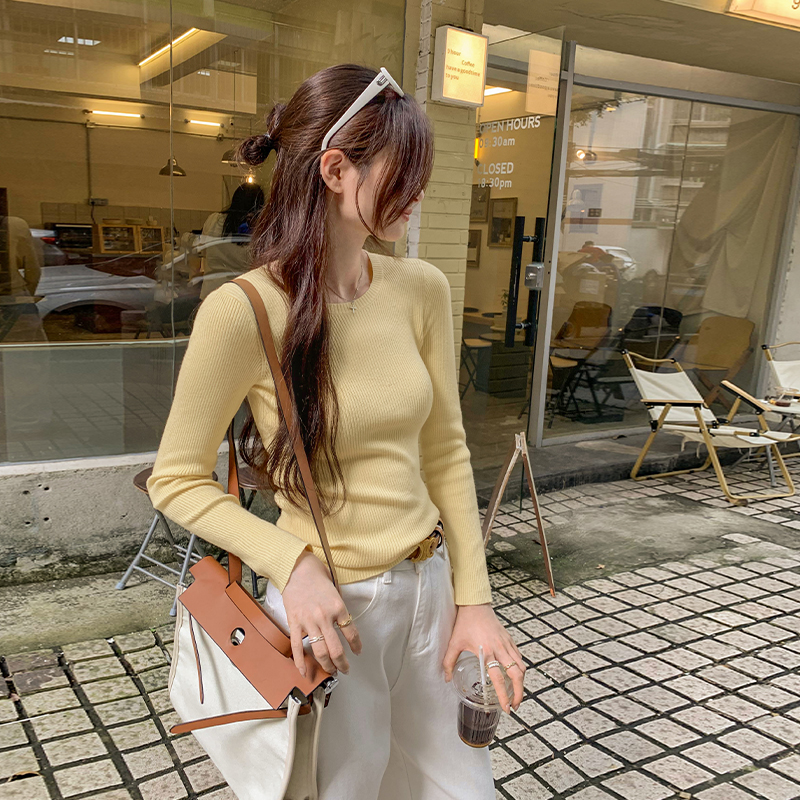 Actual pictures of Dopamine Korean high-end slim-fitting long-sleeved inner bottoming sweater for women autumn 2024 new top