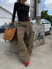 Straight-leg jeans for women, spring and autumn, wide-legged, loose, high-waisted, hot girl leopard print, American retro high street wide-leg pants