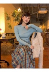 Blue sweater for women 2024 new spring and autumn popular bottoming niche pullover lazy style long-sleeved sweater