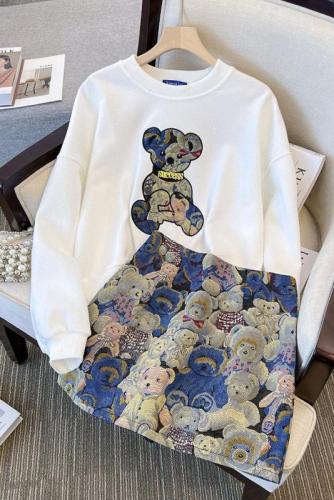 Plus size women's autumn clothing new fat girl wears western style casual sweatshirt skirt fashionable suit