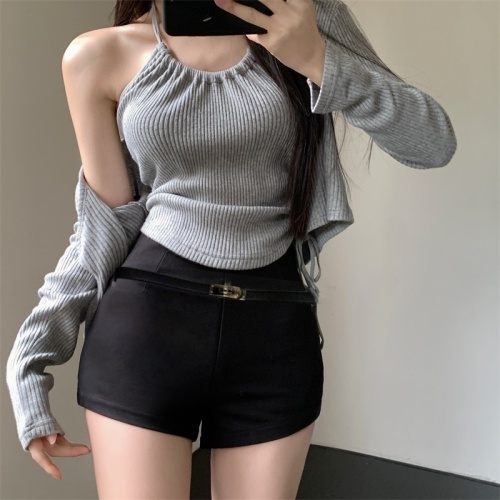 Real shot!  New Korean style fashionable and versatile high-waisted slimming wide-leg temperament casual short hot pants trendy